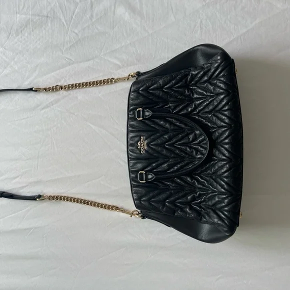 Coach Black Quilted Satchel with Gold Chain